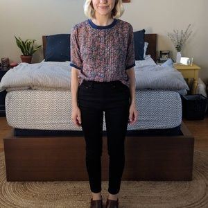 Anthropologie sheer silk floral top